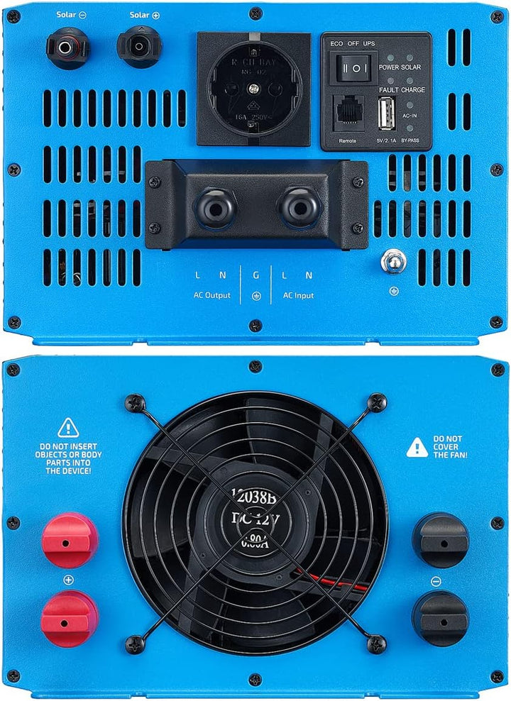 ECTIVE 24V zu 230V 1000W Reiner Sinus-Wechselrichter SSI 10 mit MPPT-Laderegler, Batterie-Ladegerät,