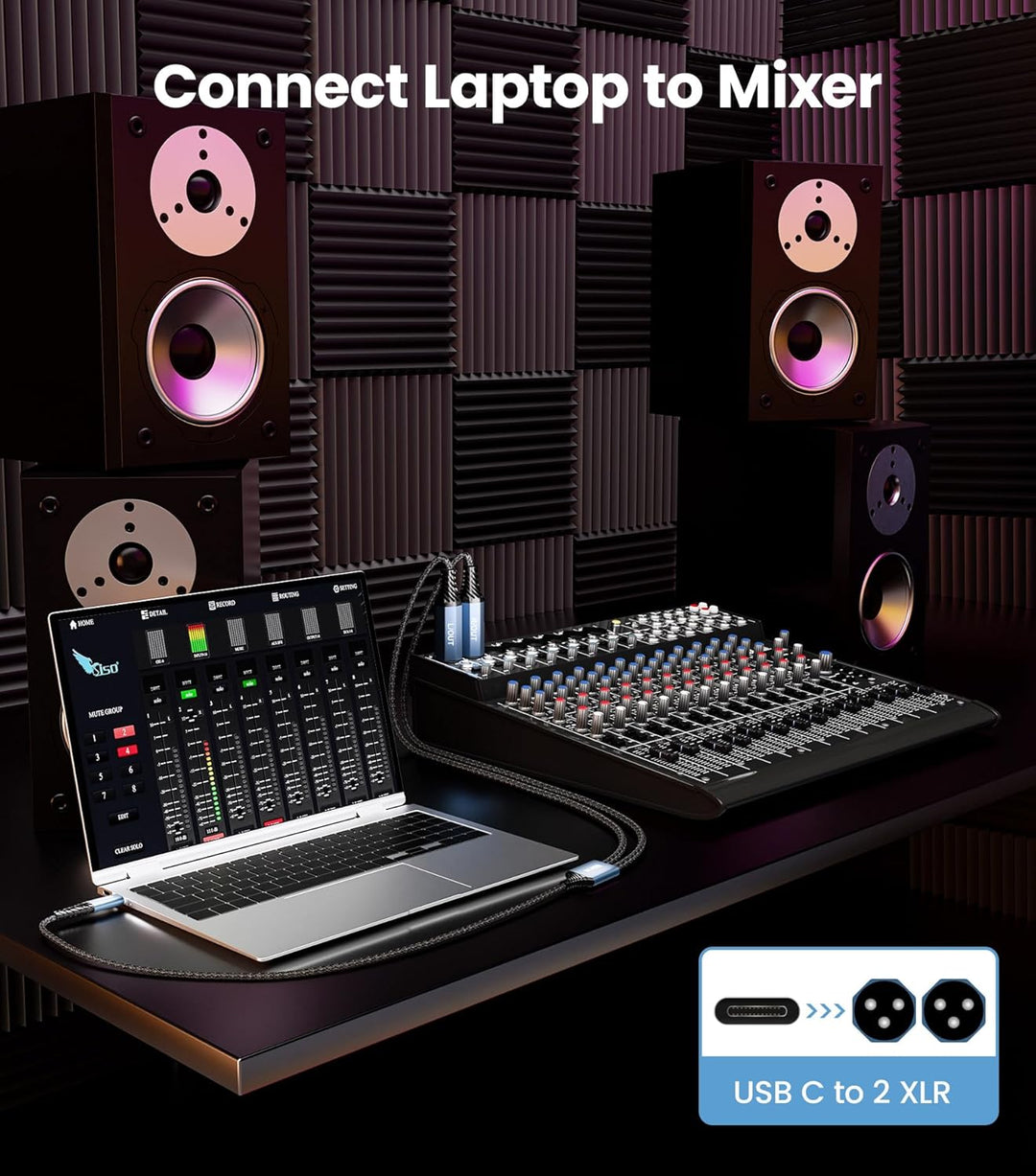 Tisino USB C auf Dual XLR Male Audio Kabel, XLR to USB C Stereo Power Amplifier Kabel für den Anschl