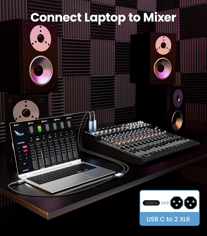 Tisino USB C auf Dual XLR Male Audio Kabel, XLR to USB C Stereo Power Amplifier Kabel für den Anschl