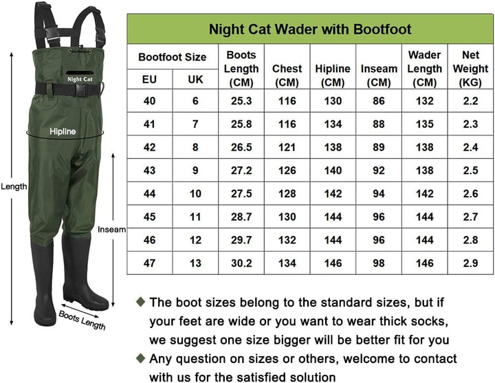 Night Cat Wathose Herren Damen Frauen Wathose mit Stiefeln Wasserdichte Atmungsaktive Crosswater Wad