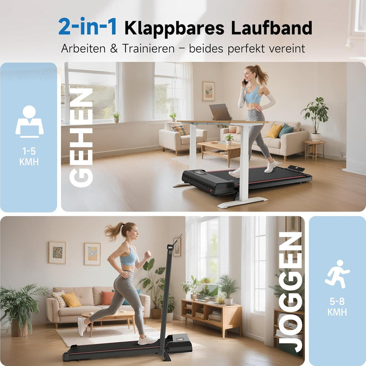 HomeFitnessCode Laufband Klappbar mit Neigung - Walking Pad für Zuhause Klein Laufpad mit Steigung W