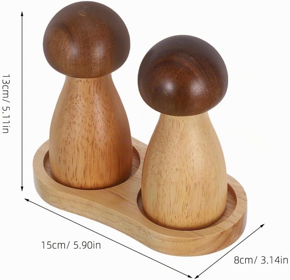 Salz- Und Pfeffermühle in Pilzform Aus Holz 6X5 Zoll Manuelle Gewürzmühle Für Küche Und Haushalt 2Er