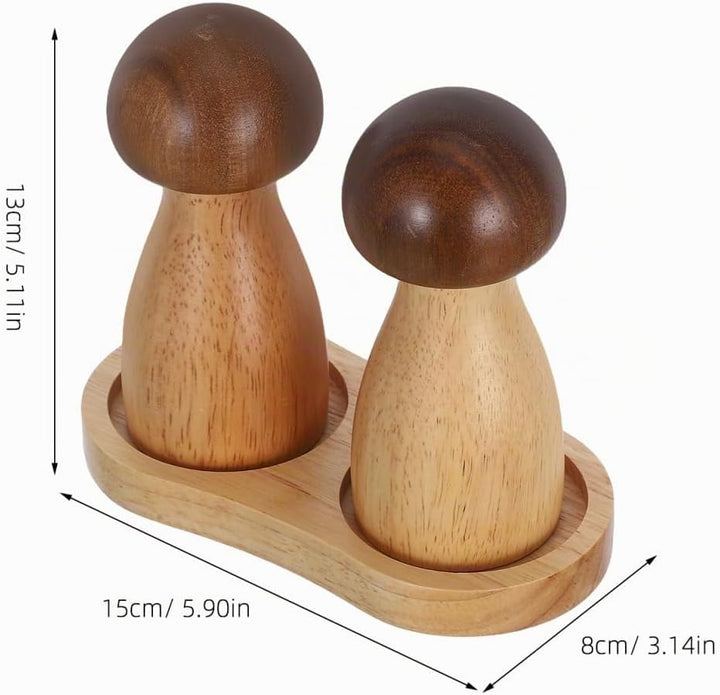 Salz- Und Pfeffermühle in Pilzform Aus Holz 6X5 Zoll Manuelle Gewürzmühle Für Küche Und Haushalt 2Er