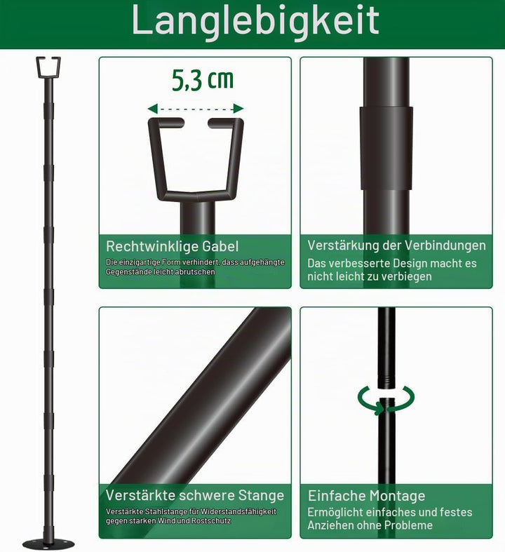 HoldOneLight String Light Pole für Deck 10Ft/3M Outdoor String Light Poles - Verstellbare Höhe, rost