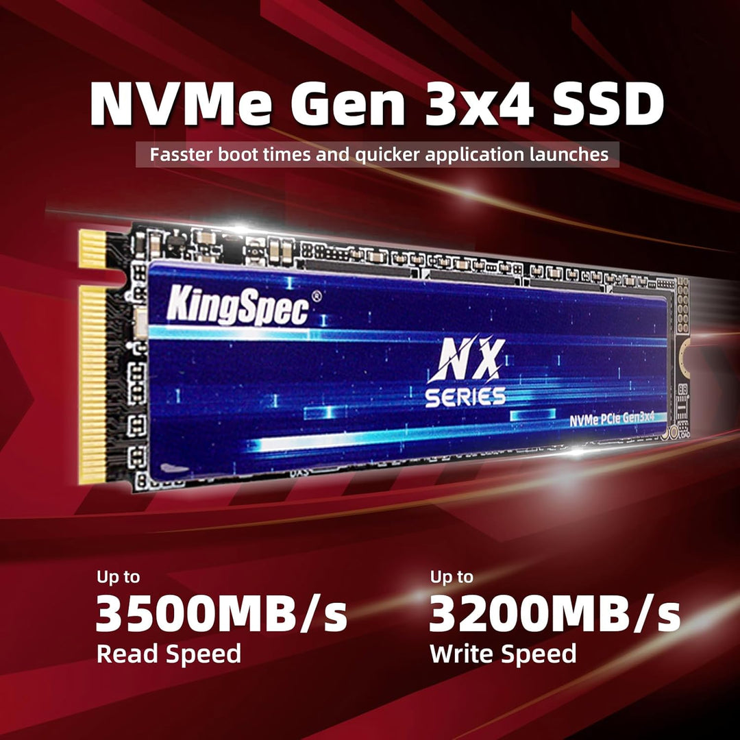 KingSpec SSD 512GB M.2 NVMe, PCIe Gen 3x4 Gaming Solid State Drive, Up to 3500MB/s Read, 3D NAND Fla