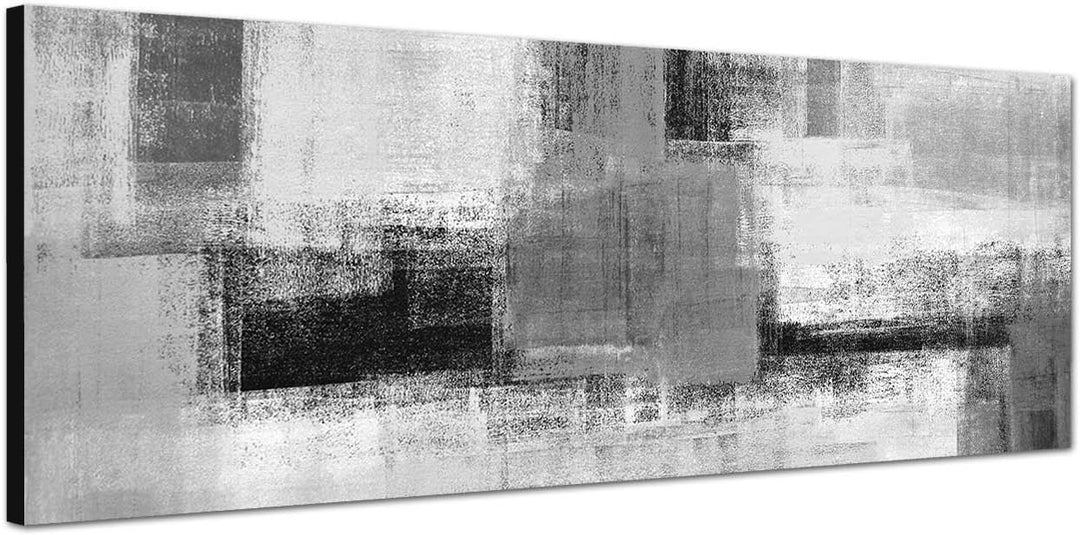 Paul Sinus Art Leinwandfoto als Panorama SCHWARZ/Weiss 150x50cm Kunstmalerei abstrakt grau gelb weis