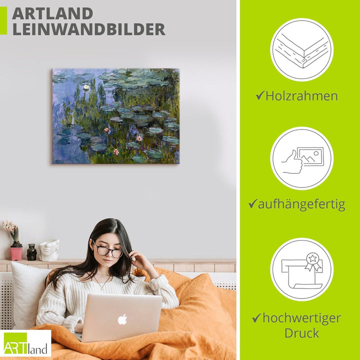 ARTland Leinwandbilder Wandbild Bild auf Leinwand 40x30 cm Wanddeko Teich See Pflanzen Blumen Seeros