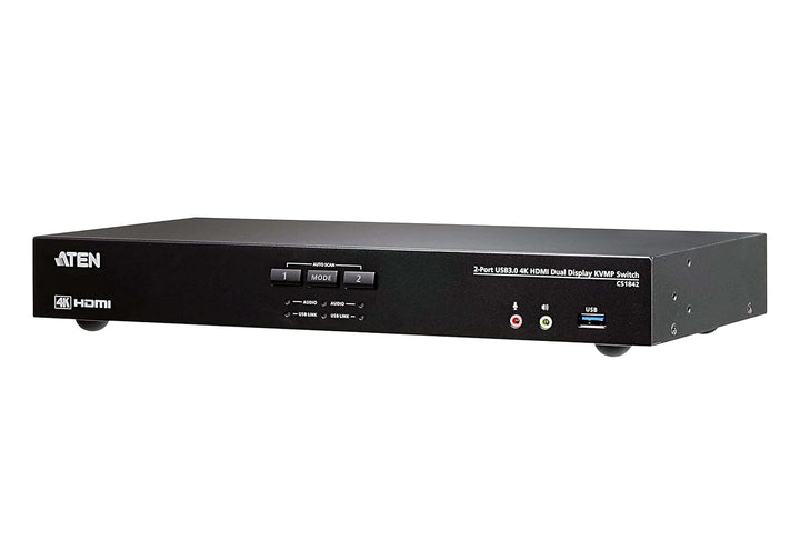 ATEN CS1842 2-Port True 4K HDMI Dual-View KVM Switch mit Audio & USB 3.0Hub, schwarz