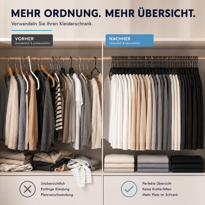 50 Kleiderbügel mit 360 Grad drehbaren Haken recycelter Kunststoff Bügel rutschfest in Schwarz, plat