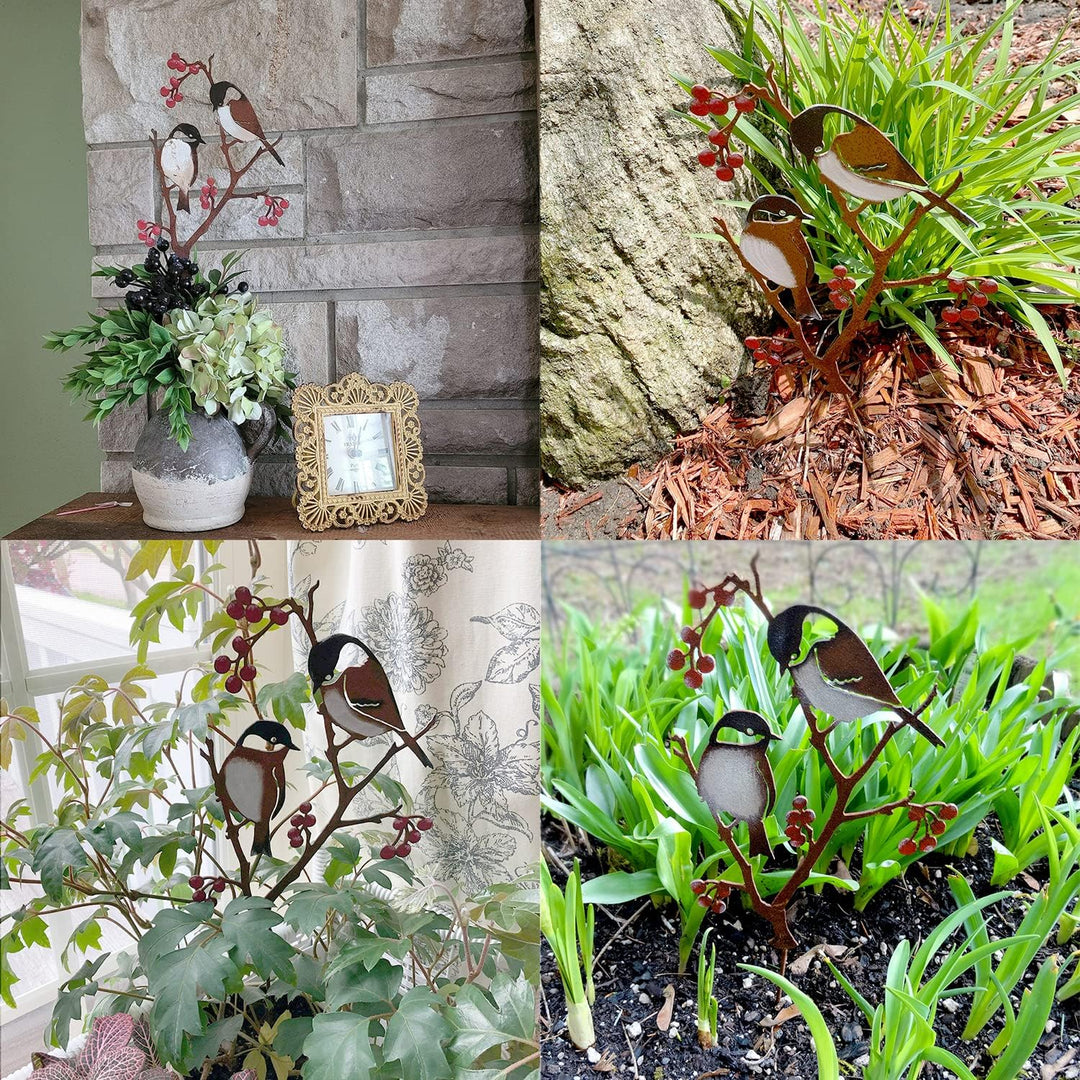 Vogel Gartenstecker 60 cm Hoch Bemalte Vogel Gartendeko für Draussen, Metall Meisen und Beeren Outdo