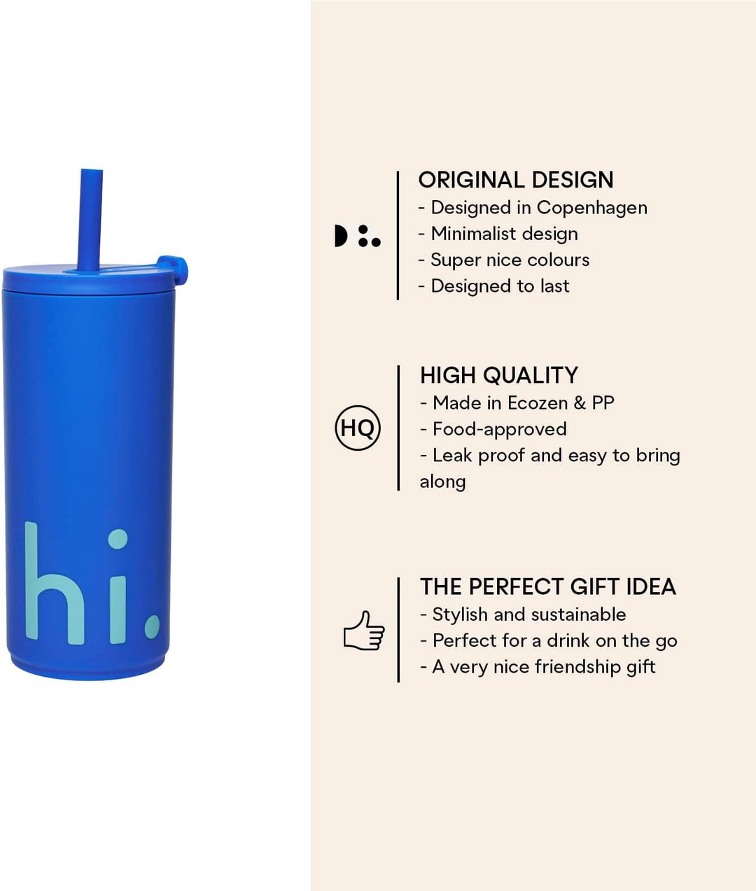 Design Letters Kaffeebecher 500 ml | Becher mit Deckel und Strohhalm | Reisebecher BPA/BPS-frei | Ka