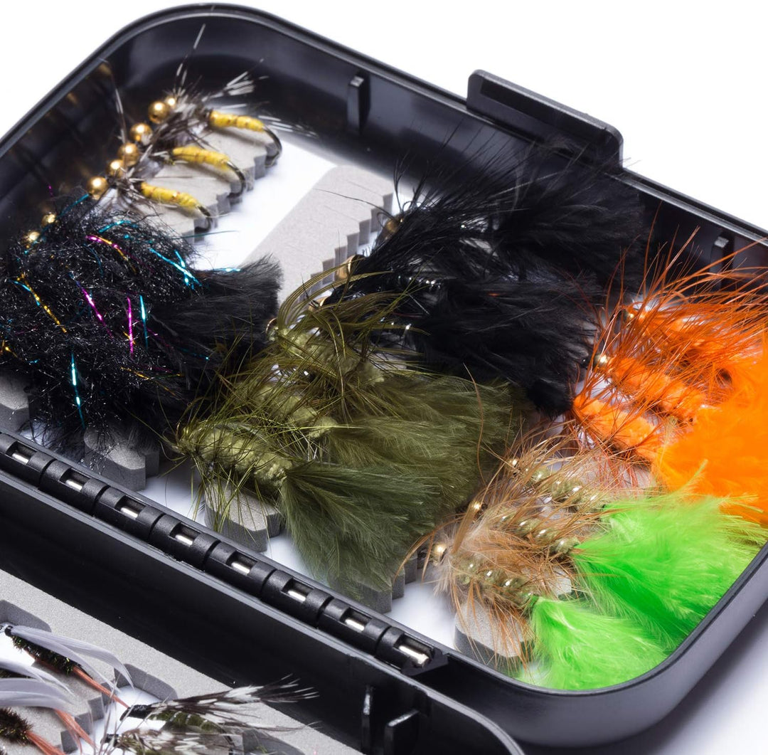 Bassdash Fliegenfischen Fliegen Set Forellenbarschangeln mit Fliegenbox, 36/64/72/76/80 / 96Stk. Mit