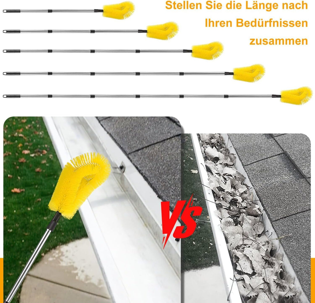 Dachrinnenreiniger Teleskop Dachrinnenbürste mit 6Pcs Teleskopstiel 250cm Dachrinnenreinigungsbürste