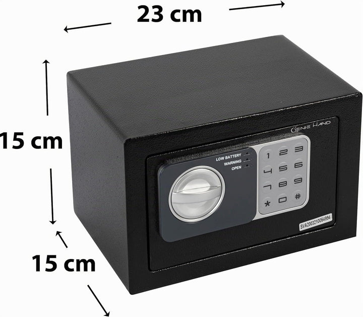 Genie Hand | Möbeltresor für Zuhause mit Elektronik Zahlenschloss und Schlüssel Tresor Safe mit Einw