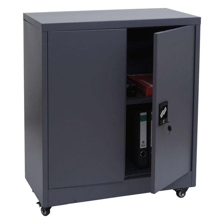 Aktenschrank HWC-O50, Büroschrank Stahlschrank mit Rollen, 2 Türen abschliessbar, Stahl 98x80x40cm -