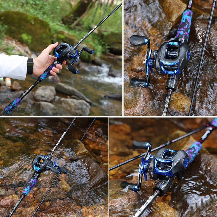 Sougayilang MX-2 Wurfangelrute und Baitcastrolle Combo, 1,8m/2,1m Baitcaster Combo - Raubfisch-Angel