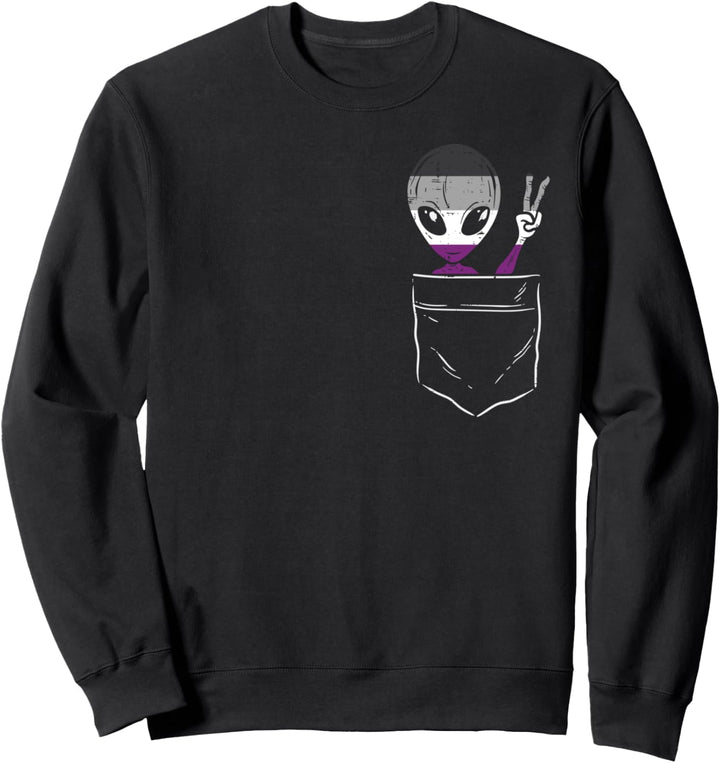 Allien In Pocket Waving LGBTQ Asexual Flag Ace Pride Ally Sweatshirt
