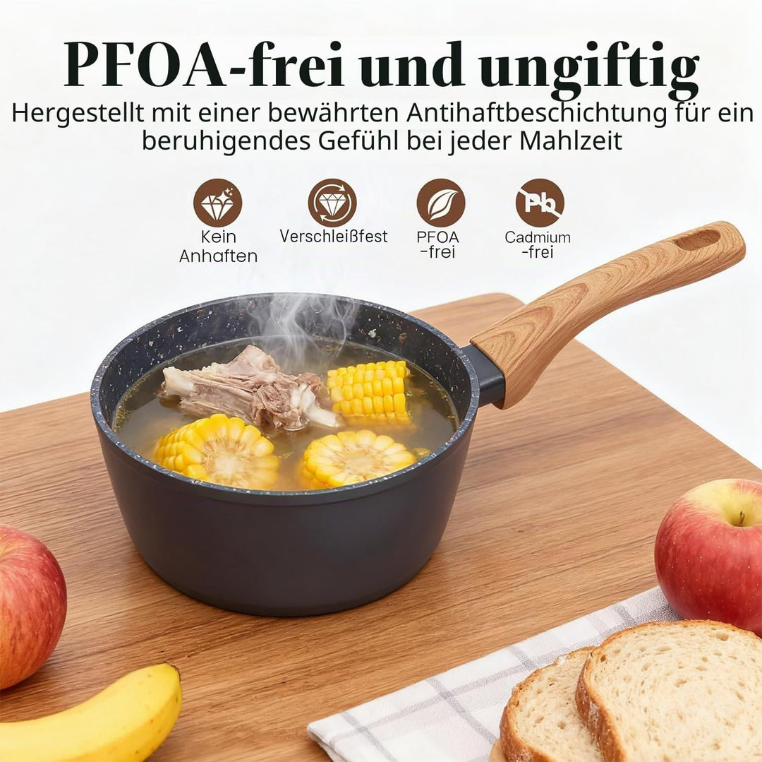 Topf &amp; Pfanne Set grosse Bratpfanne - keramikbeschichteter Aluminiumholzgriff, alle Herdplatten (2,