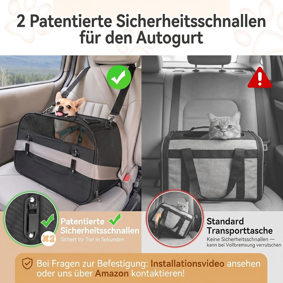 A 4 PET Transportbox Katze, Hundetasche Flugzeug für Kabine/Auto, Leicht Hunde Flugtasche mit Sicher