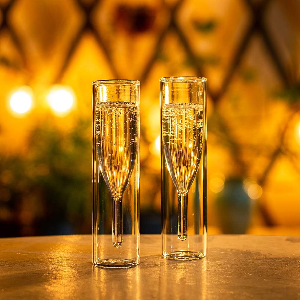 Sziqiqi Massive Doppelwandige Champagnerglas Kristallgläser, Classics Tulip Goblet Stemless Clear Gl