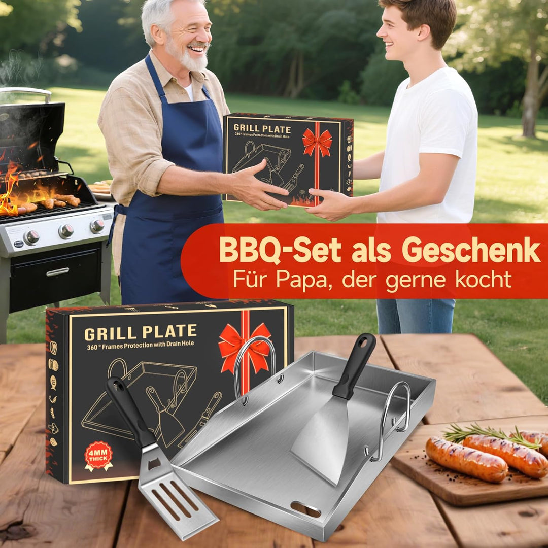 Grillplatte Plancha, 4 mm starker Edelstahlgrill für Gas- und Holzkohlegrills 40 x 30 x 4 cm, mit ab