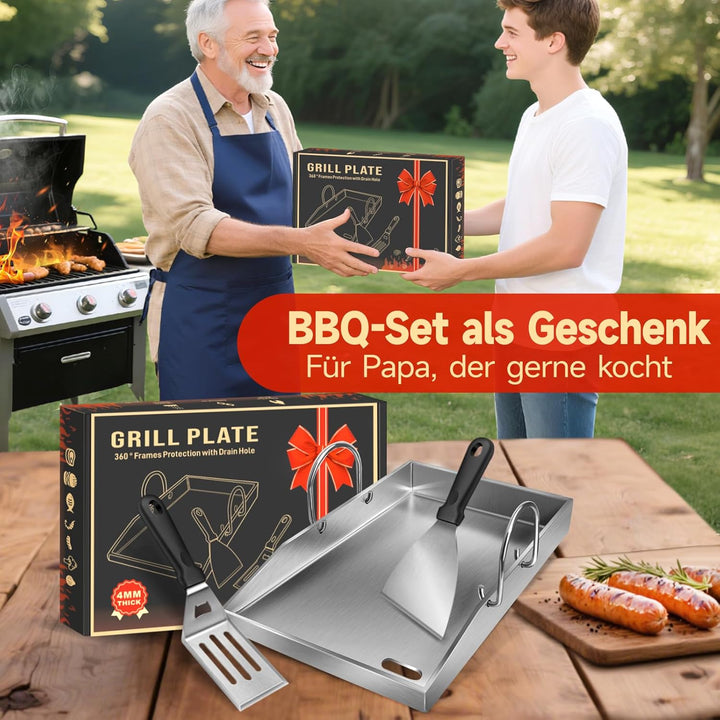 Grillplatte Plancha, 4 mm starker Edelstahlgrill für Gas- und Holzkohlegrills 40 x 30 x 4 cm, mit ab
