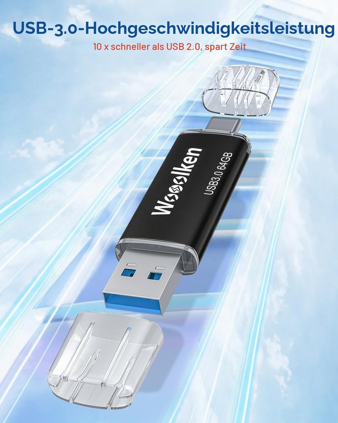 USB C Stick 64GB 3.0 OTG 2 Stück,WOOOLKEN 2er Pack Type-C (2-in-1 USB-Stick z.B.für Android Handy, T