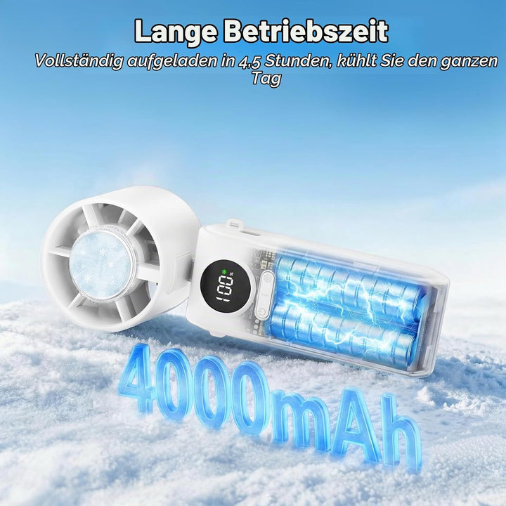 Handventilator mit Eiskompressorfunktion, Tragbarer Mini Ventilator, Leistungsstarker Handventilator