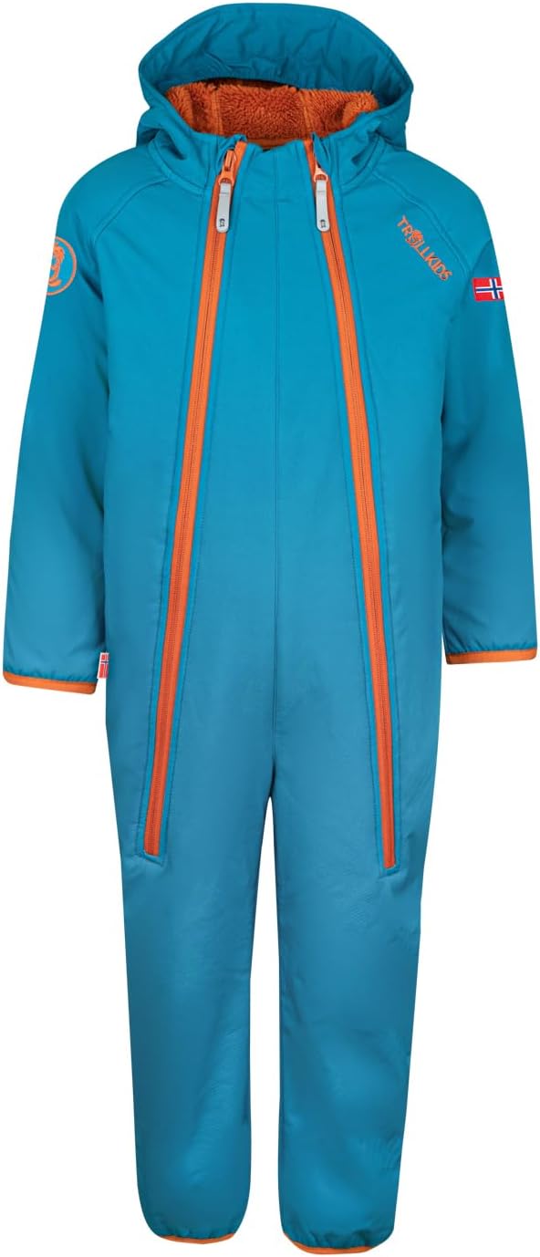 Trollkids Kinder Nordkapp Softshell Overall Einteiler, Dunkelblau/Zimt