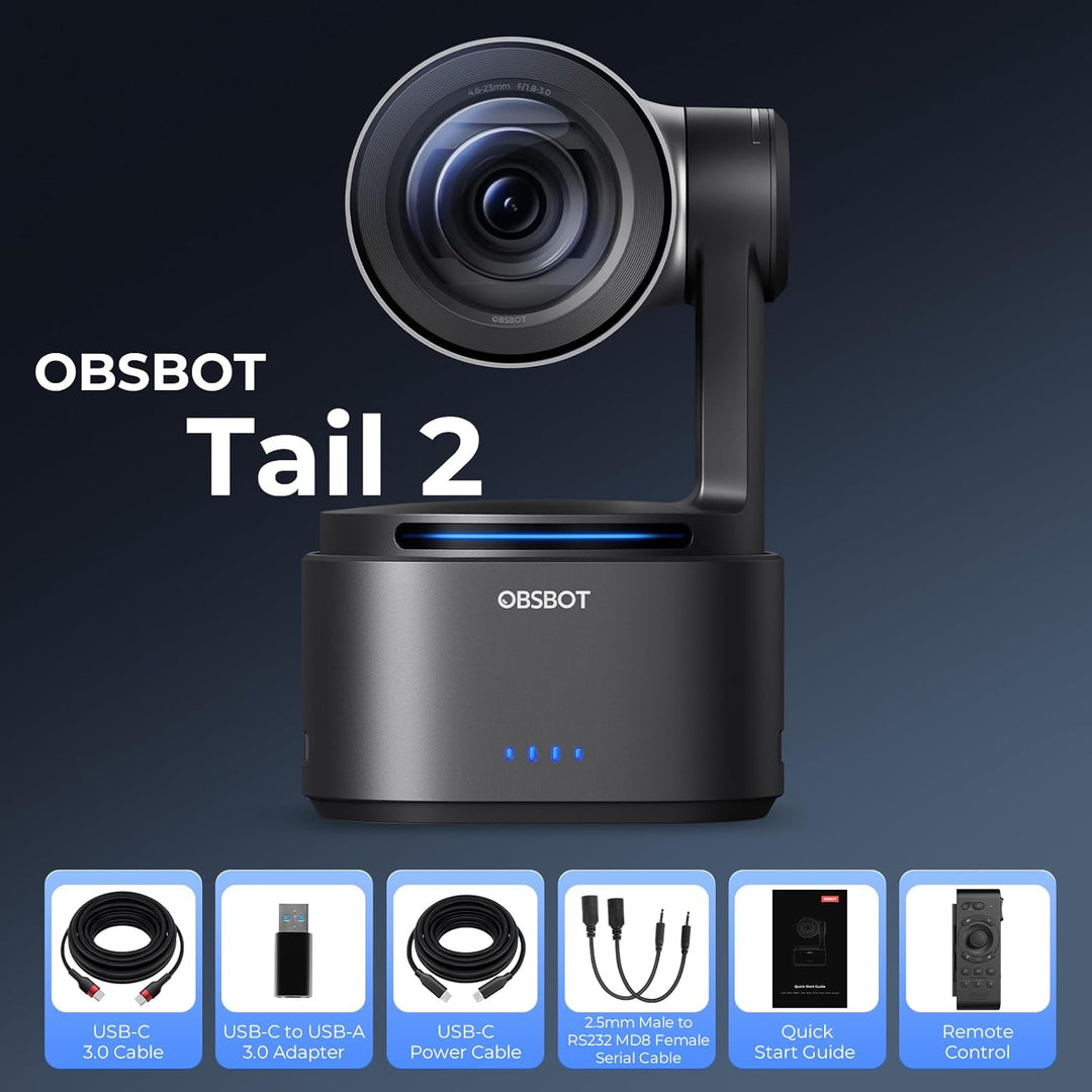 OBSBOT Tail 2 NDI Aktiviert mit Fernbedienung, PTZR Kamera 4K 60FPS, 5X Optischer Zoom,12-Fachem Hyb