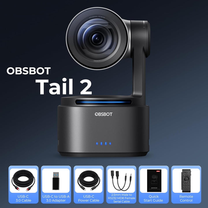 OBSBOT Tail 2 NDI Aktiviert mit Fernbedienung, PTZR Kamera 4K 60FPS, 5X Optischer Zoom,12-Fachem Hyb