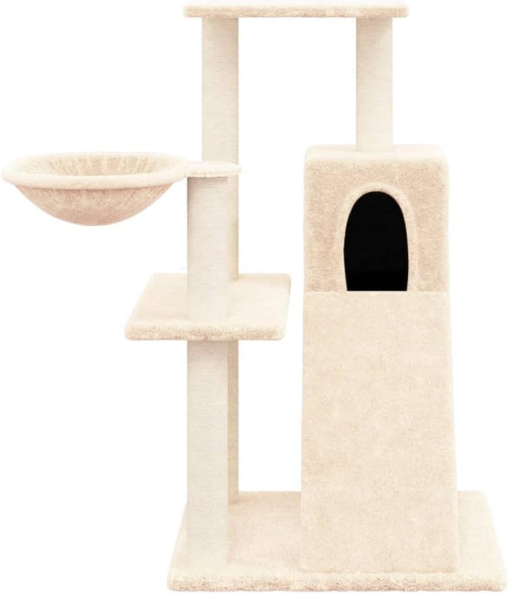 Kratzbaum mit Sisal-Kratzsäulen Creme 82 cm Stabiler Kletterturm für Katzen mit Hängematte, Höhle, L