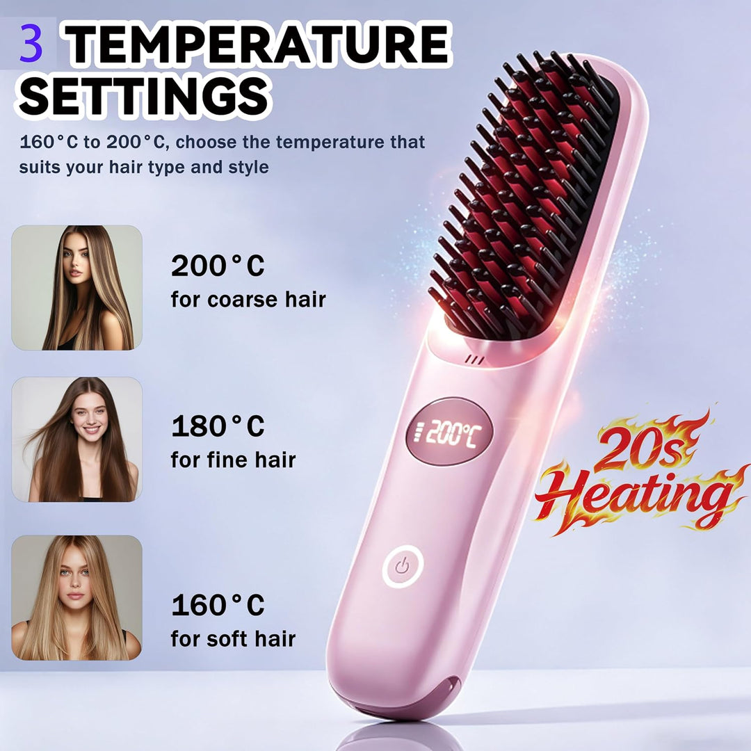 Kabellose Glättbürste, Bwaliffury Tragbare BüRste GläTten 2 in 1, | 160°C-200°C,3 Temperatureinstell