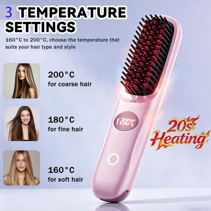 Kabellose Glättbürste, Bwaliffury Tragbare BüRste GläTten 2 in 1, | 160°C-200°C,3 Temperatureinstell