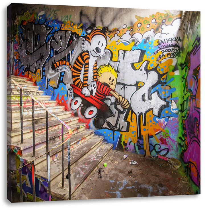 Pixxprint Coloured Streetart Graffiti als Leinwandbild/Grösse: 70x70 cm/Wandbild/Kunstdruck/fertig b