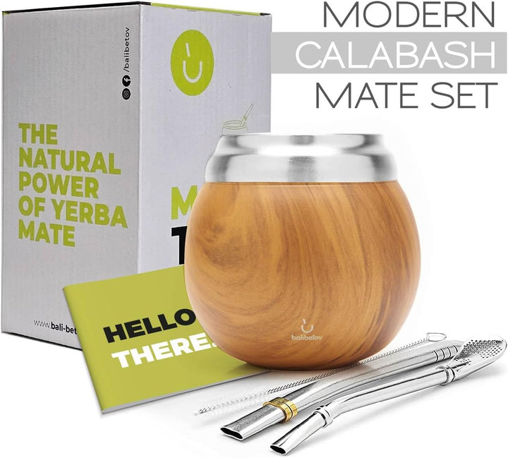 Yerba Mate Set - Modernes Yerba Mate Gourd Kit - Edelstahl mit Calabash Form und Bombilla - Einfach