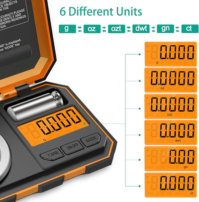 ORIA Digital Feinwaage, 50g / 0,001g Milligramm Waage, Präzisions Waage, Taschenwaage Schmuckwaage,