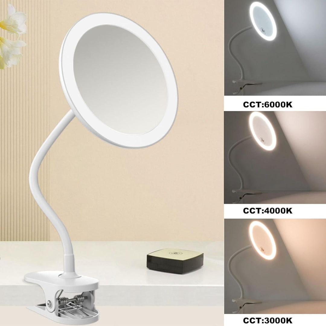 TUSHENGTU 16,5 cm Clip-on-Schminkspiegel mit Licht, Schwanenhals-Reise-Flachspiegel, USB-Aufladung (