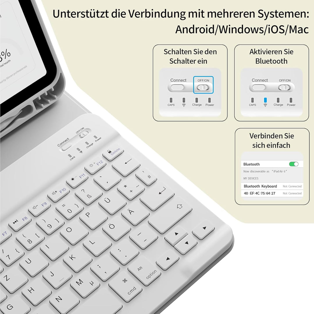 Hülle mit Tastatur für iPad A16 2025 / iPad 11./10. Generation 2022 10,9 Zoll, Magnetisch Bluetooth-