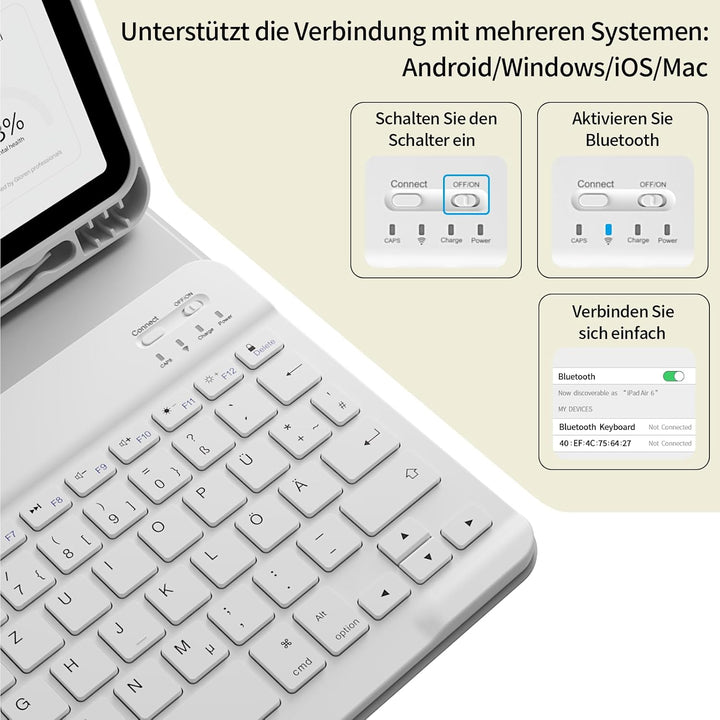 Hülle mit Tastatur für iPad A16 2025 / iPad 11./10. Generation 2022 10,9 Zoll, Magnetisch Bluetooth-