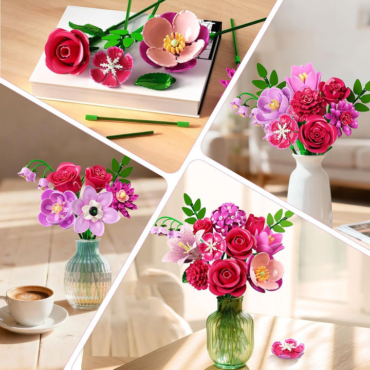 CUBIMANA Blumen Blumenstrauss Set mit LED für Erwachsene Frauen Mädchen 12+ Rosarot, Rosarot