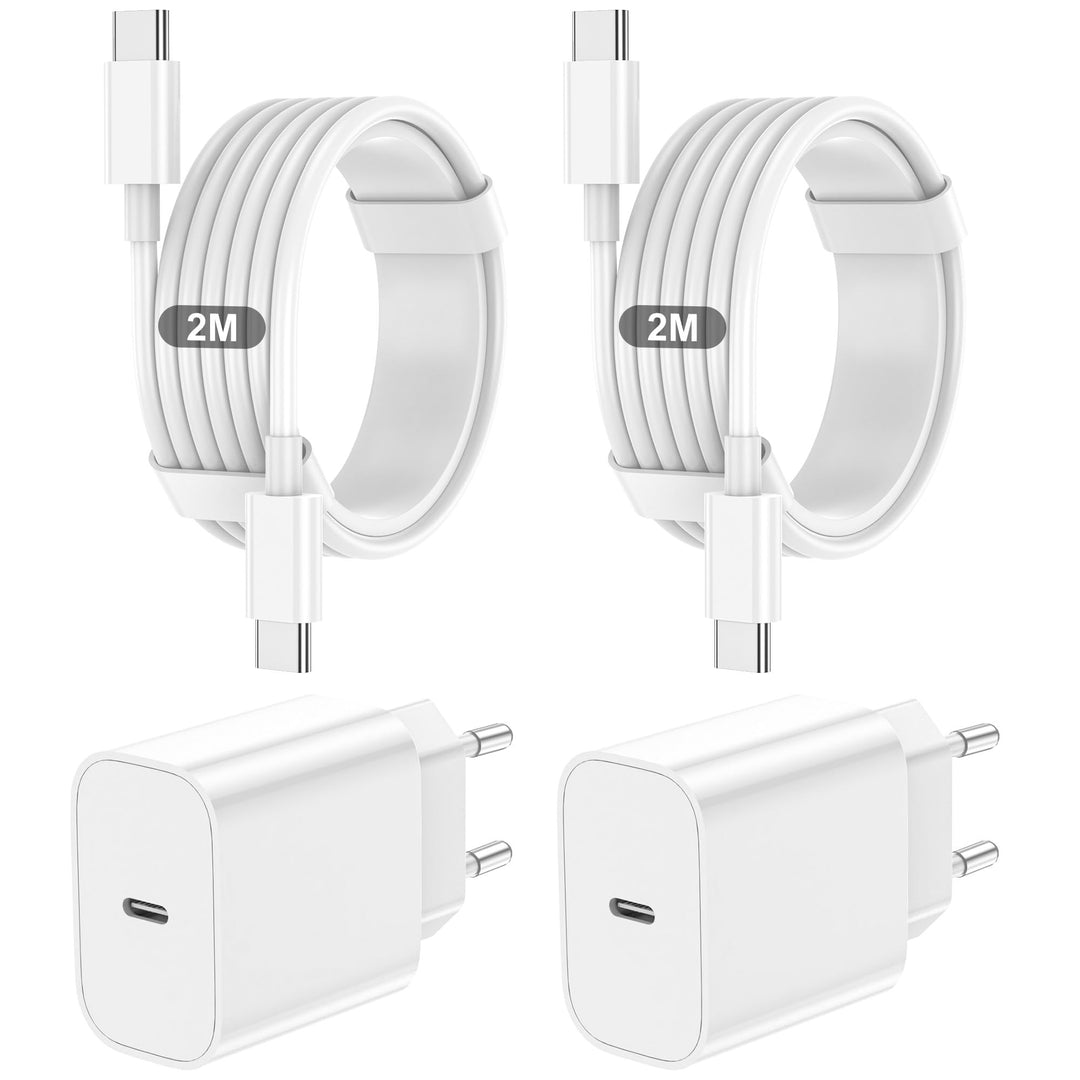 2er Pack 20W USB-C Ladegerät mit 2M+2M USB-C schnellladekabel, Schnellladegerät Für iPhone 17/16/15/