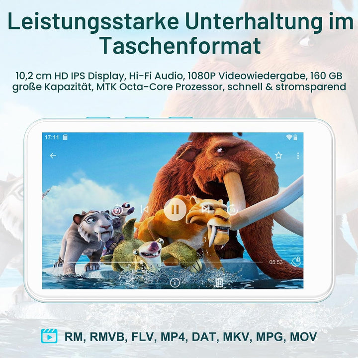 SWOFY D08 MP3 Player mit Bluetooth und WLAN, Android 13, 32GB, 4 Zoll Touchscreen, unterstützt Spoti