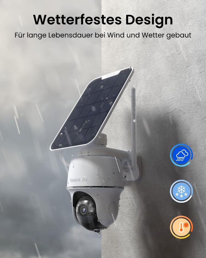 Reolink Erste 4K Solar Überwachungskamera Aussen Akku, Argus PT Ultra + 6W Solarpanel, 2,4&5GHz WiFi