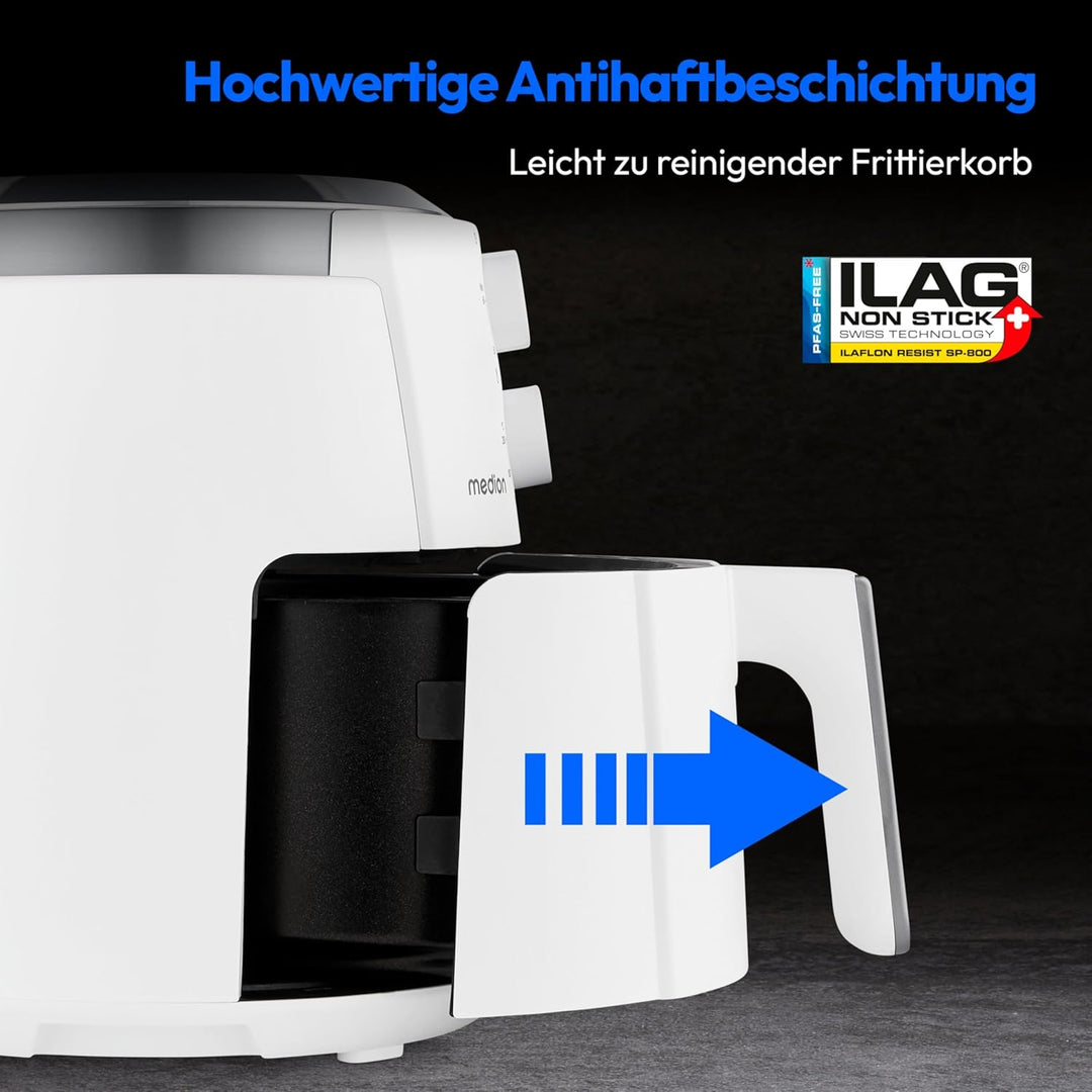 MEDION P30 L Heissluftfritteuse (4,7 Liter, Airfryer, 1500 Watt, einfache Bedienung, ölfreies Fritti