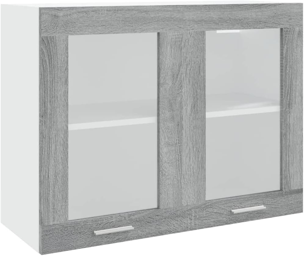 INLIFE Hängeschrank Glas Grau Sonoma 80x31x60 cm Holzwerkstoff,Grau,20.8KG