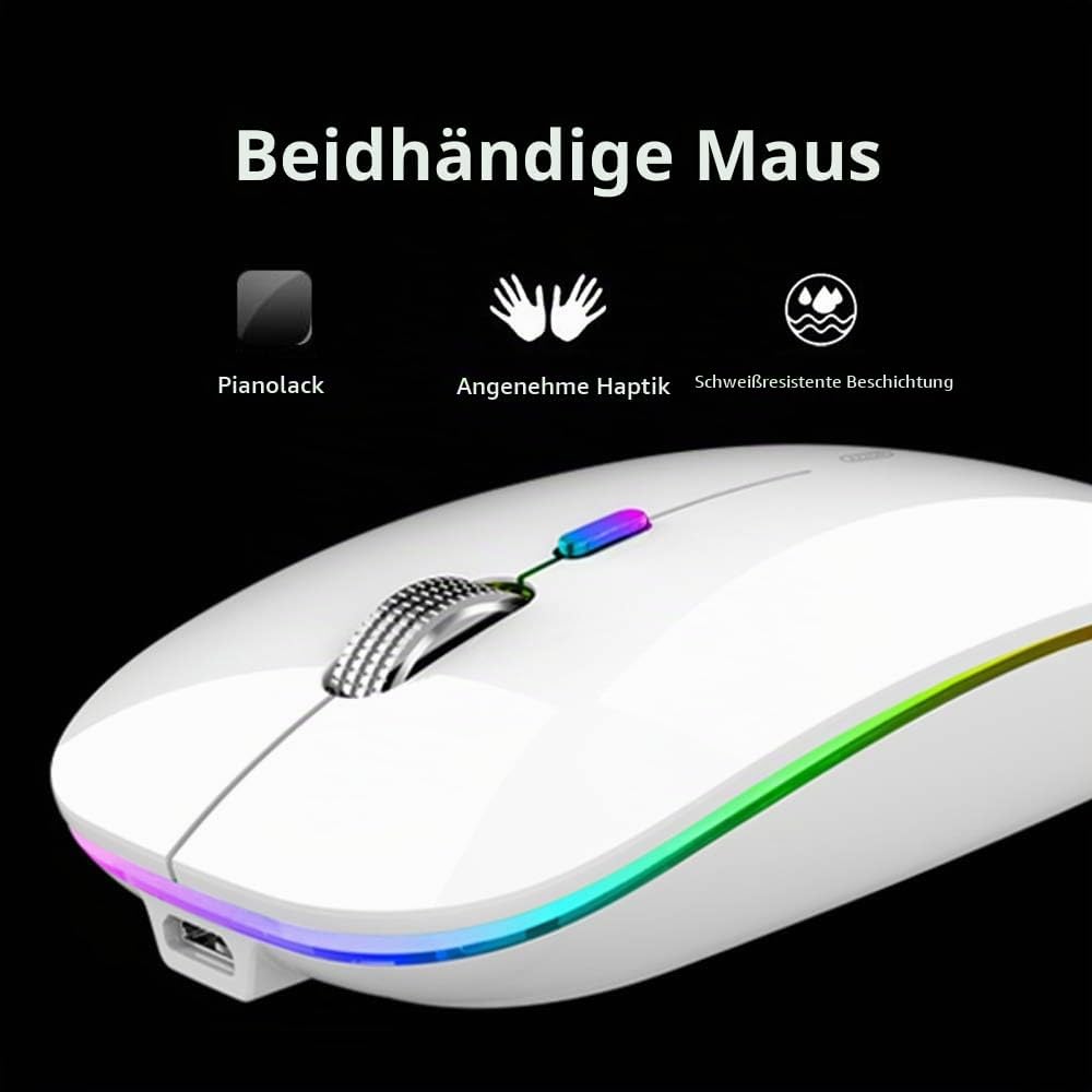 Uiosmuph G12 Maus Kabellos, LED 2.4G Leise Funkmaus Wiederaufladbar Wireless Mousemit Nano-USB-Empfä