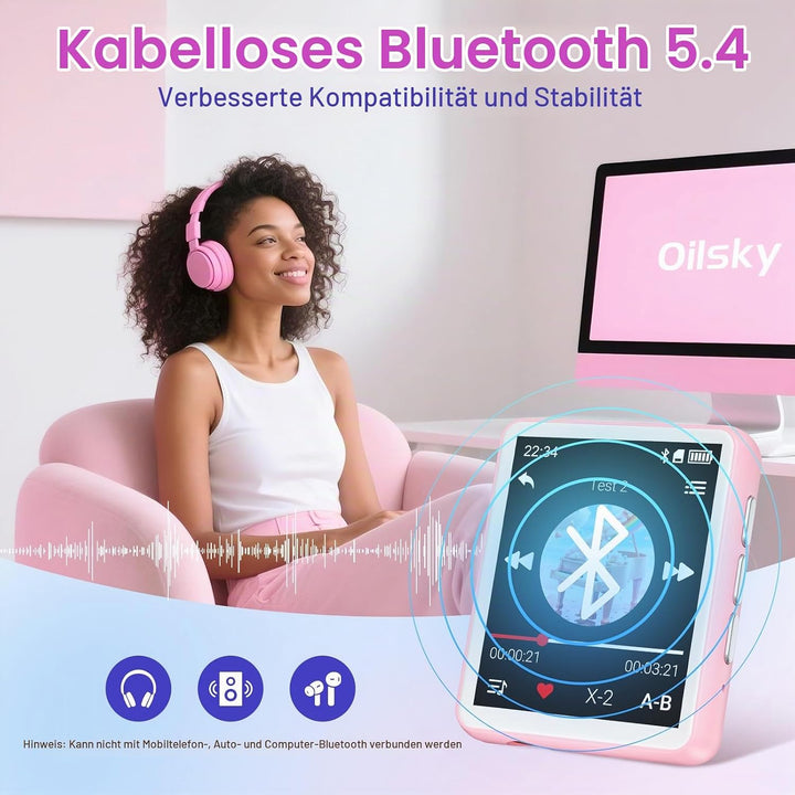 128GB MP3-Player mit Bluetooth, Oilsky 1,8 Zoll Mini Touchscreen MP3, eingebauter Lautsprecher und F