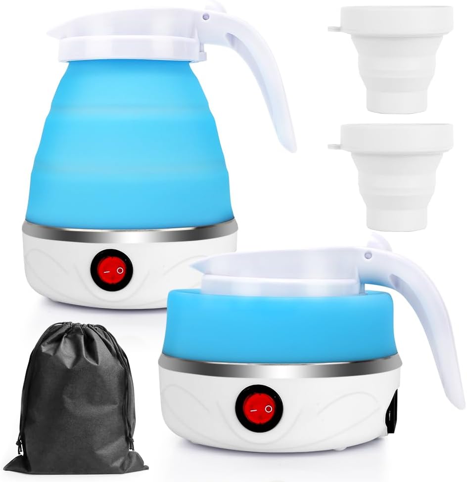 RANJIMA Wasserkocher Faltbar, 0,6L Tragbarer Camping Wasserkocher Elektrischer Wasserkocher Mini Rei