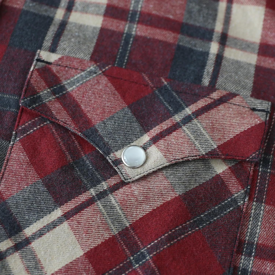 Dubinik® Herren Flanellhemd Flanellhemd Herren Kariert Western Cowboy Vintage Langarm Druckknöpfe Ba